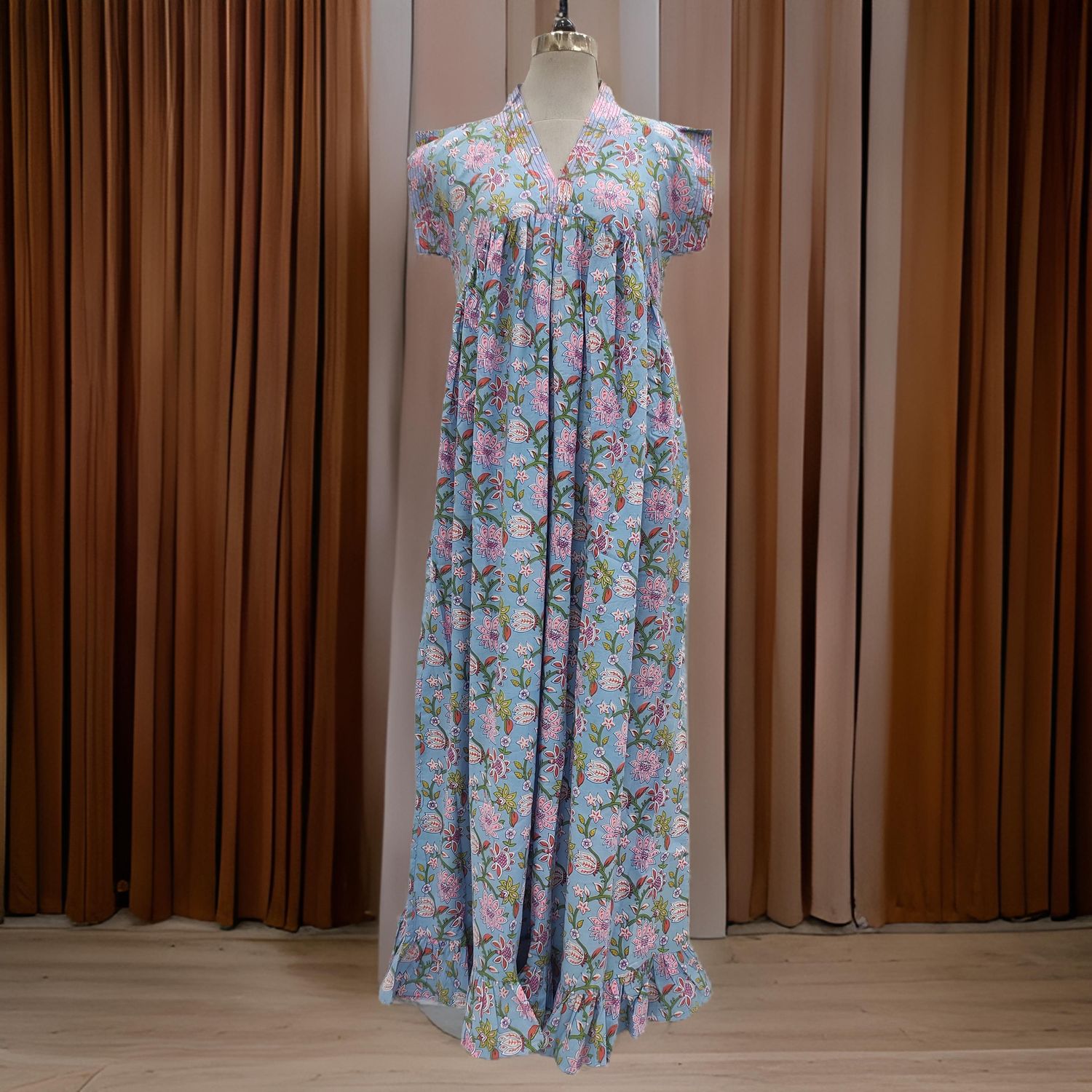 L/XL Amani Printed Cotton Dress 60" Short Sleeves Jalabiya