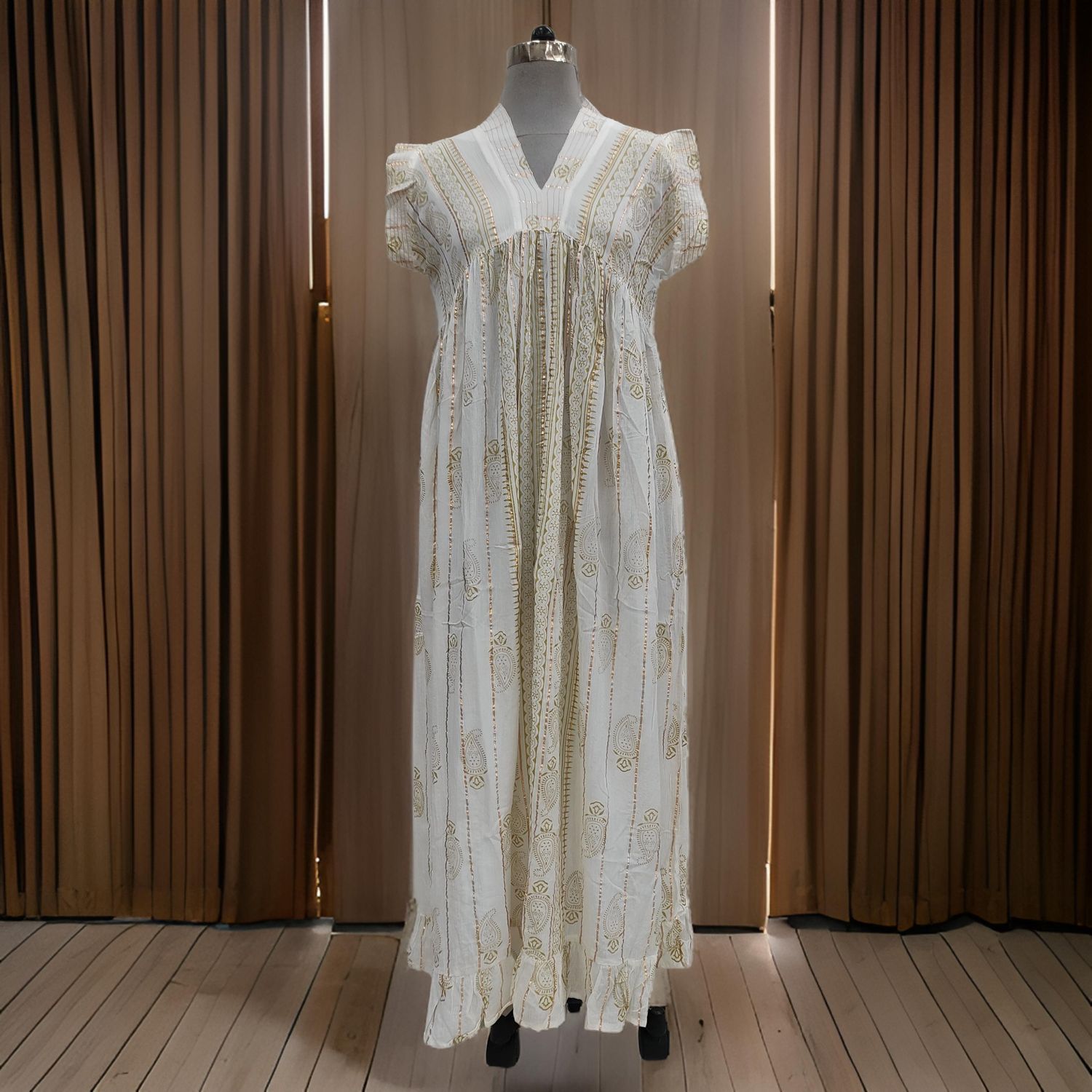 S/M Amani Printed Cotton Dress 57" Short Sleeves Jalabiya