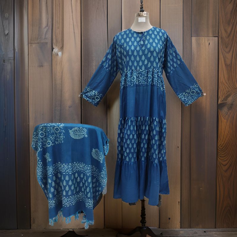 L/XL Juhi Printed Cotton Dress 57" Long Jalabiya With Sheila