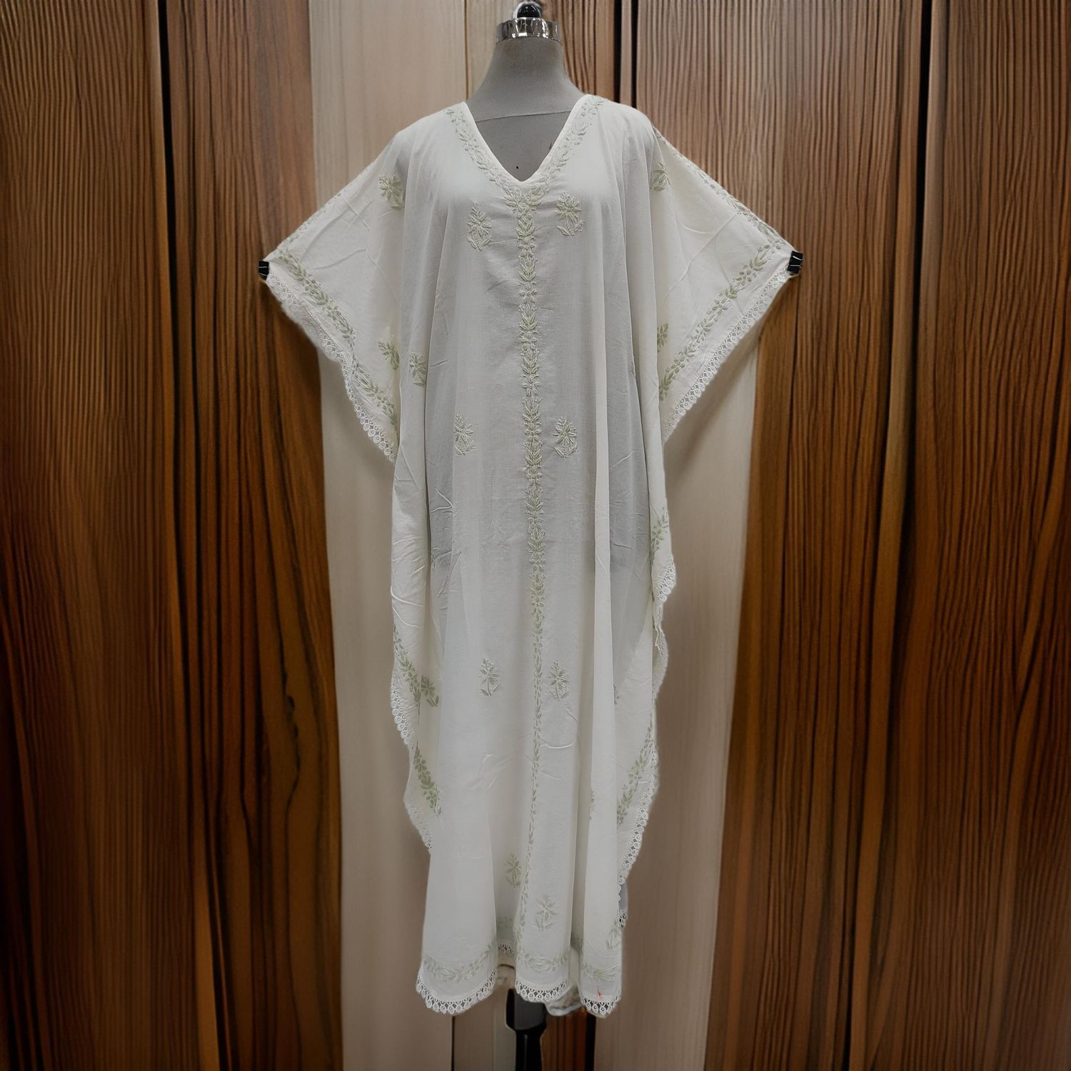 Free Size Farasha Embroidery Kaftan Cotton Dress 60" Long