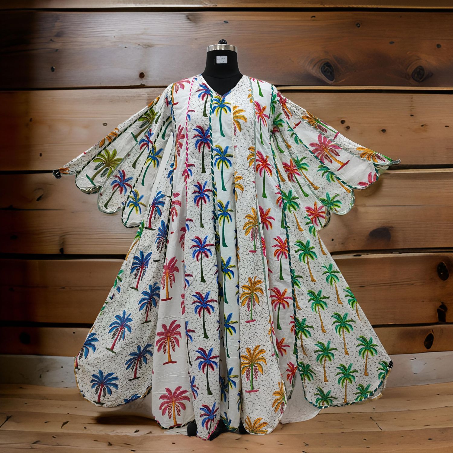 L/XL Meher Multi Printed Cotton Dress 57" Long Jalabiya