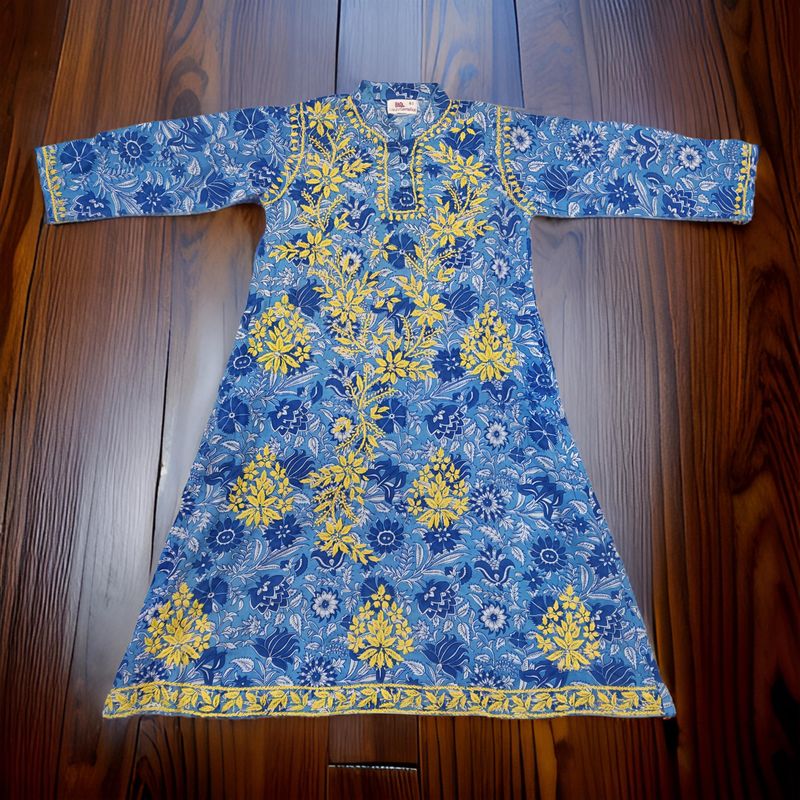 6-7 Year Sofi Embroidery Cotton Girls Dress 38" Long Jalabiya