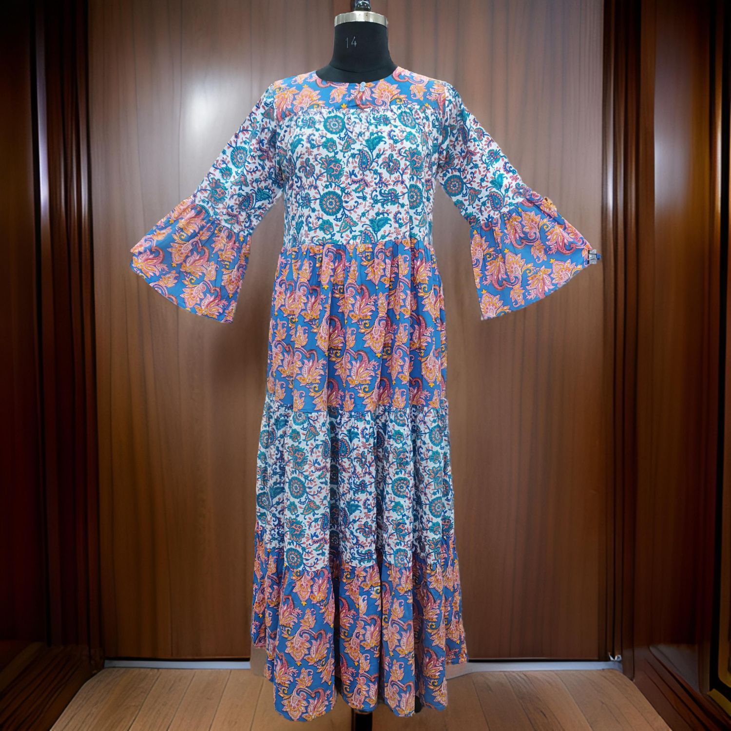 L/XL Moon Printed Cotton Dress 60" Long Jalabiya