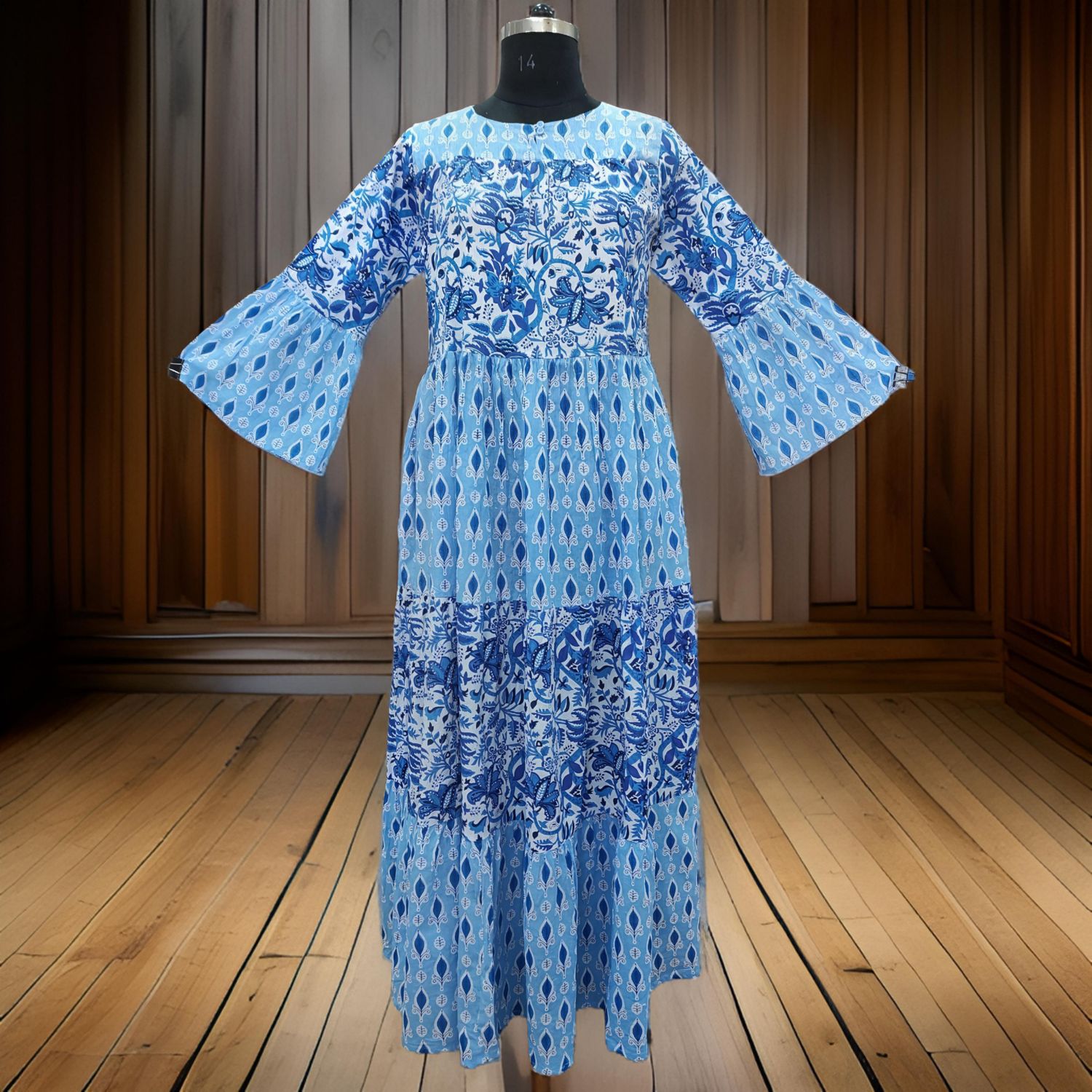 S/M Moon Printed Cotton Dress 60" Long Jalabiya