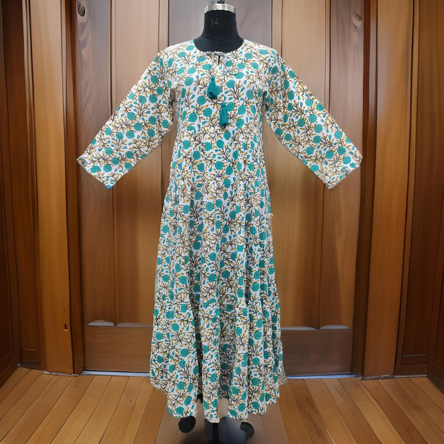 L/XL Razia Printed Cotton Dress 57" Jalabiya