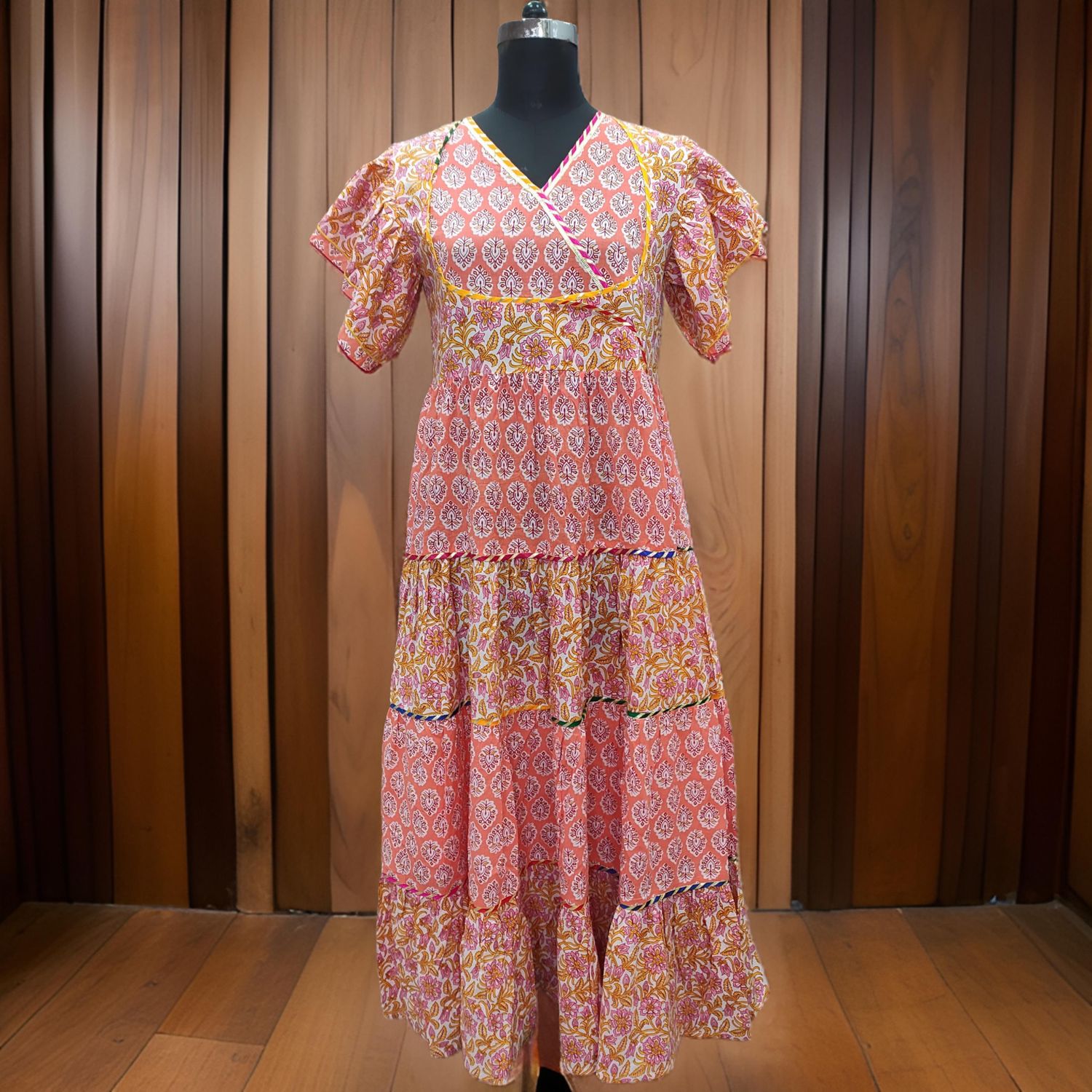2XL/3XL Dahlia Printed Cotton Dress 57" Long Jalabiya