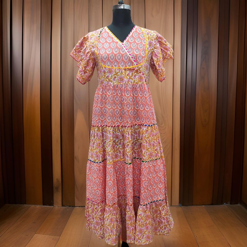 2XL/3XL Dahlia Printed Cotton Dress 57" Long Jalabiya