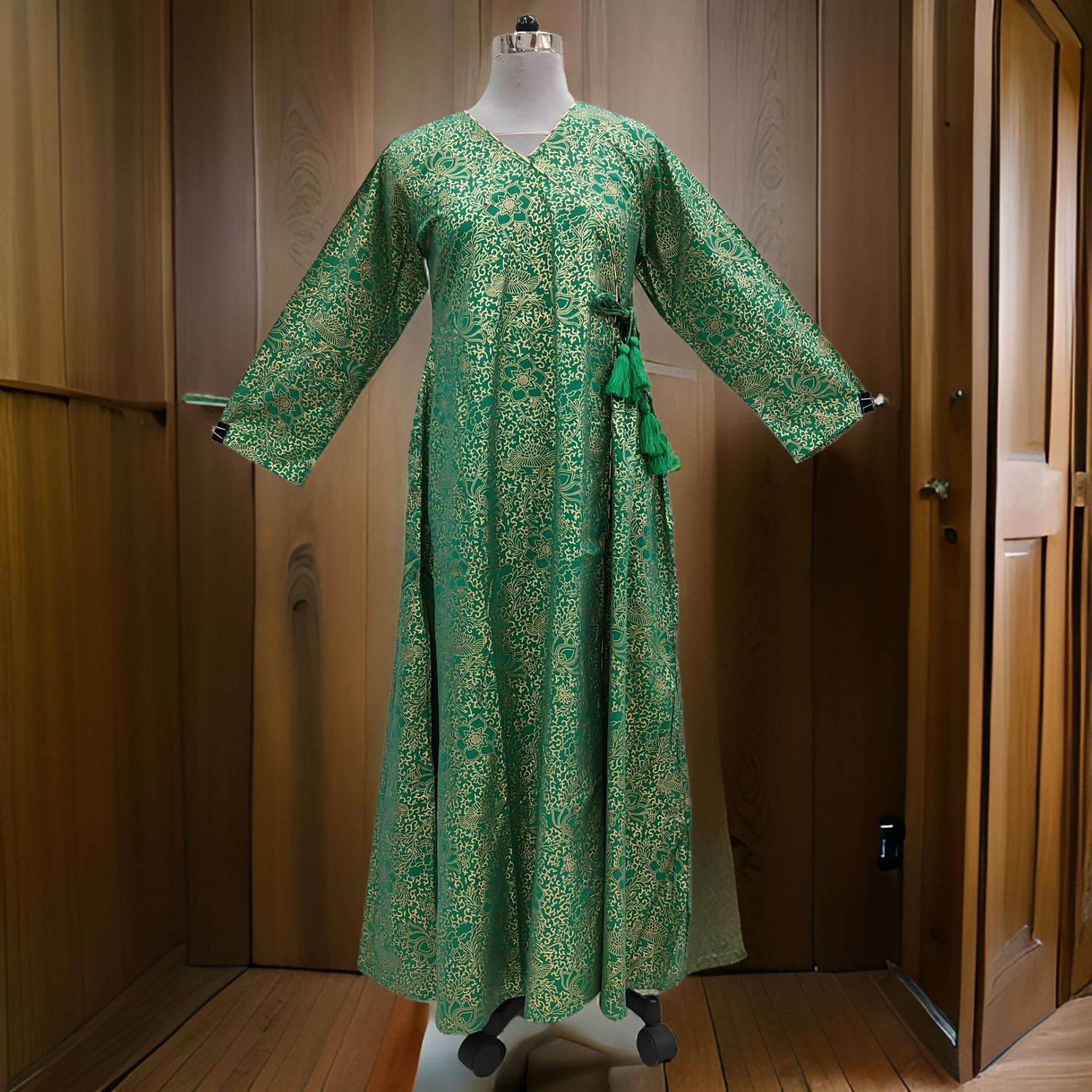 XS/S Qifa Gold Printed Cotton Dress 54" Long Jalabiyas