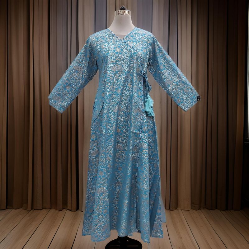 XS/S Qifa Gold Printed Cotton Dress 54" Long Jalabiyas