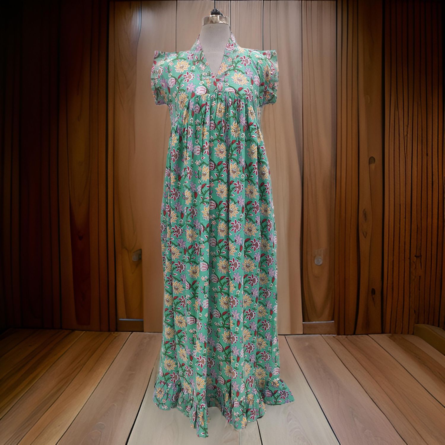 S/M Amani Printed Cotton Dress 60" Short Sleeves Jalabiya