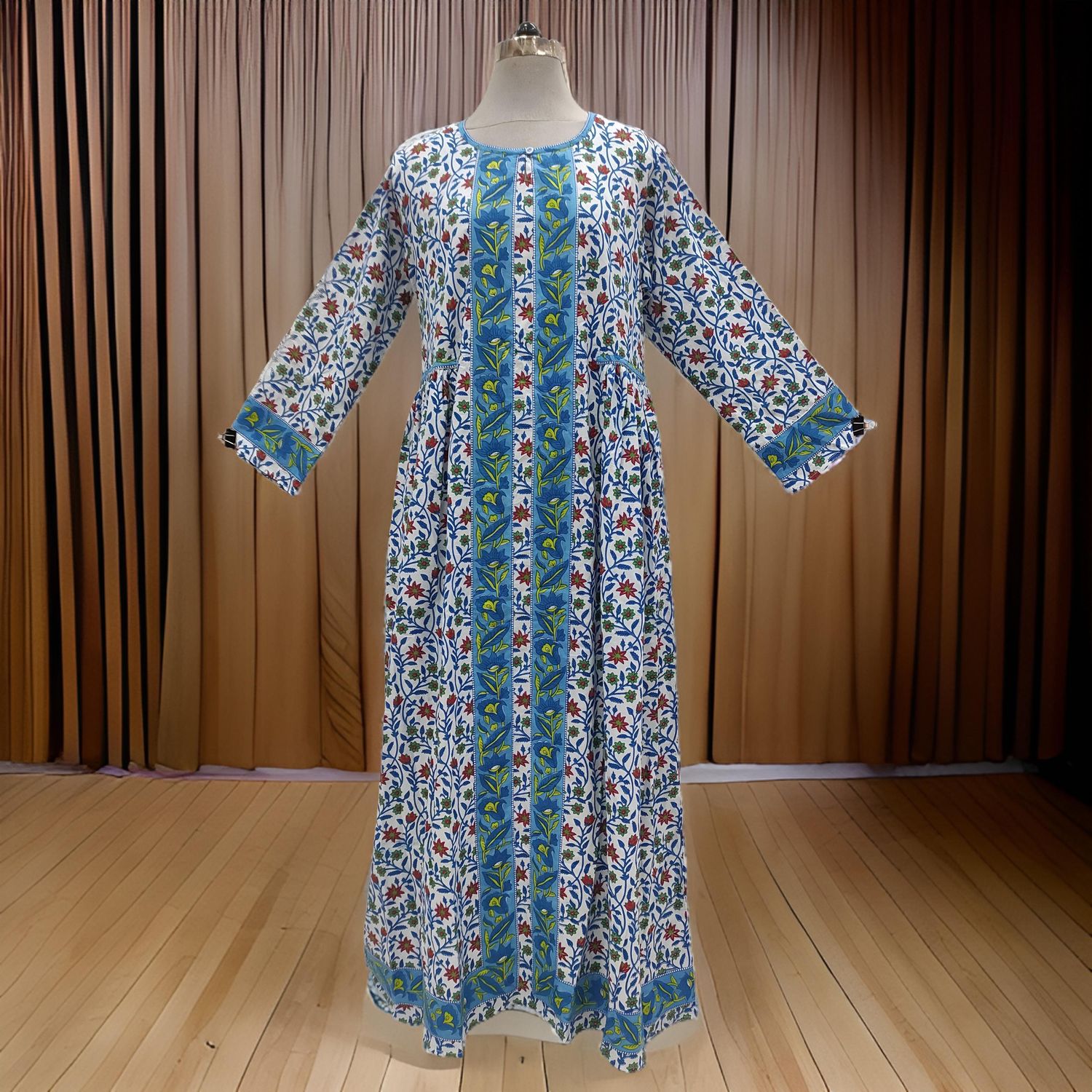 S/M Bhopali Printed Cotton Dress 60" Long Jalabiya