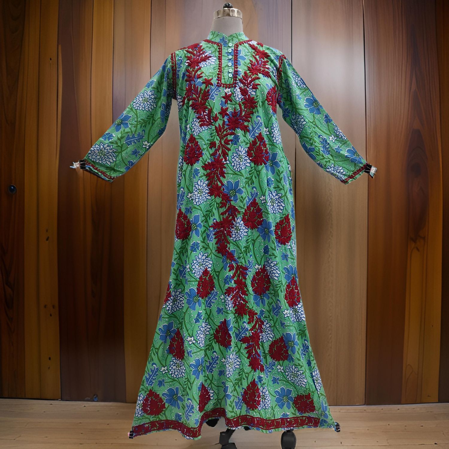 L/XL Sofi Embroidery Printed Cotton Dress 57" Long Jalabiya