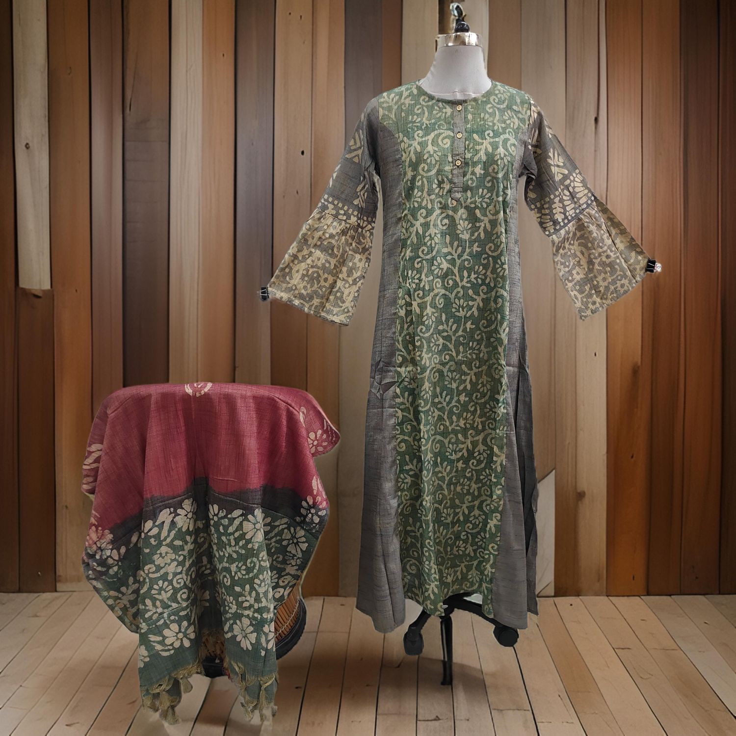 L/XL Marry Printed Cotton Dress 57" Long Jalabiya