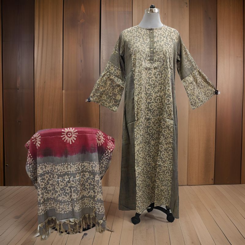 L/XL Marry Printed Cotton Dress 57" Long Jalabiya