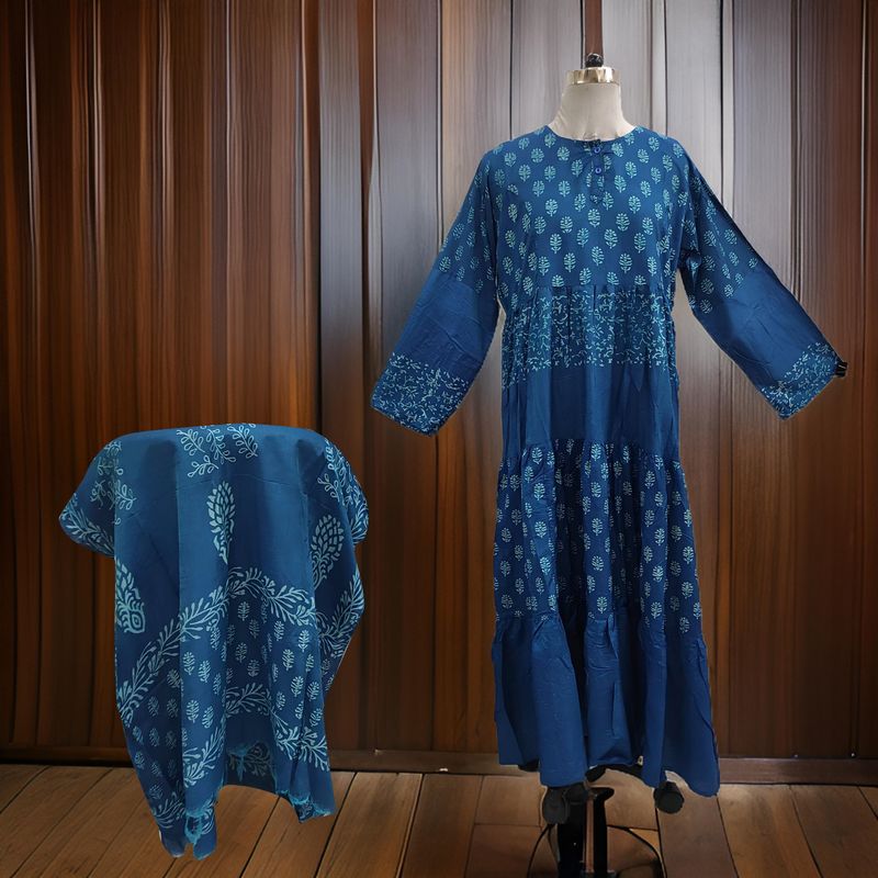 L/XL Juhi Printed Cotton Dress 57" Long Jalabiya