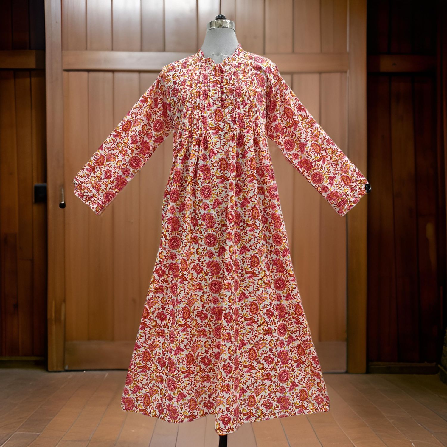 2XL/3XL Pink Sparrow Printed Cotton Dress 57" Long Jalabiya