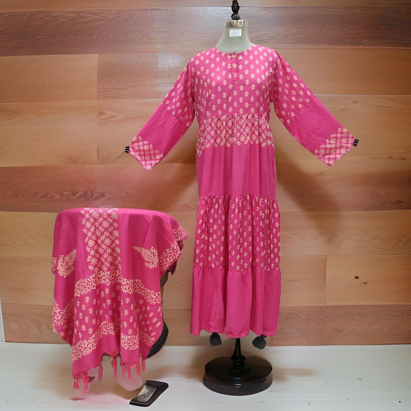 L/XL Juhi Printed Cotton Dress 57" Long Jalabiya With Sheila