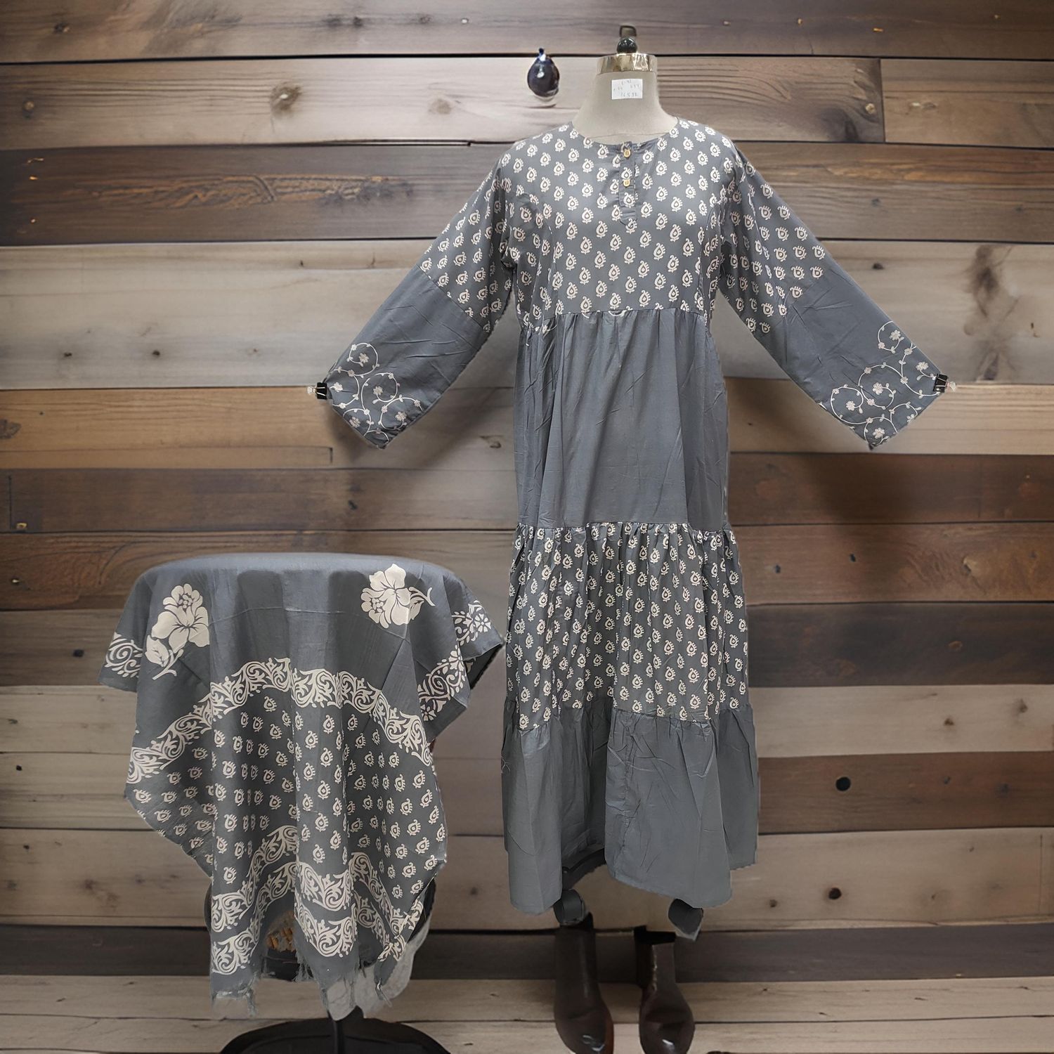 L/XL Juhi Printed Cotton Dress 57" Long Jalabiya With Sheila