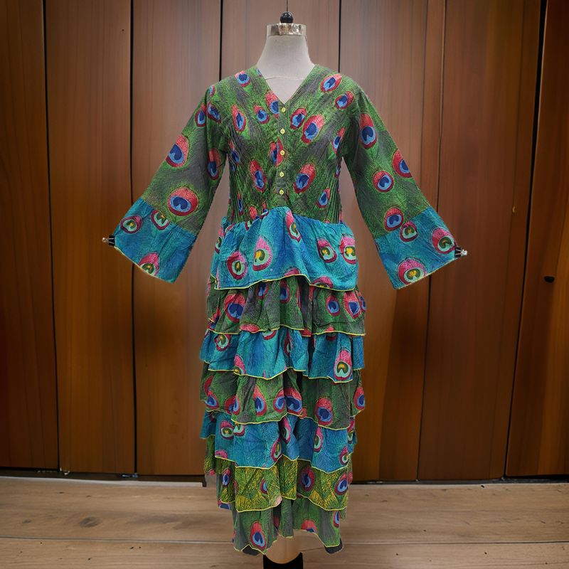 S/M Zyana Printed Cotton Dress 57" Long Jalabiya