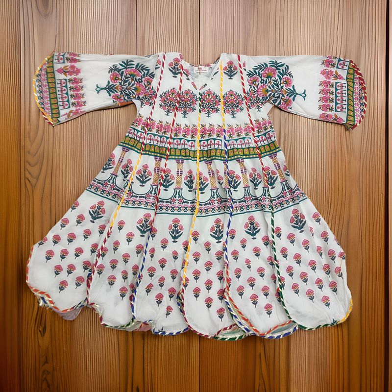 4-5 Year Meher Printed Cotton Girls Dress 34" Long Jalabiya