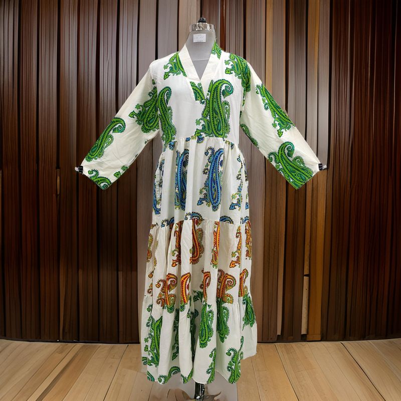 L/XL Maldives Printed Cotton Dress 57" Long Jalabiya