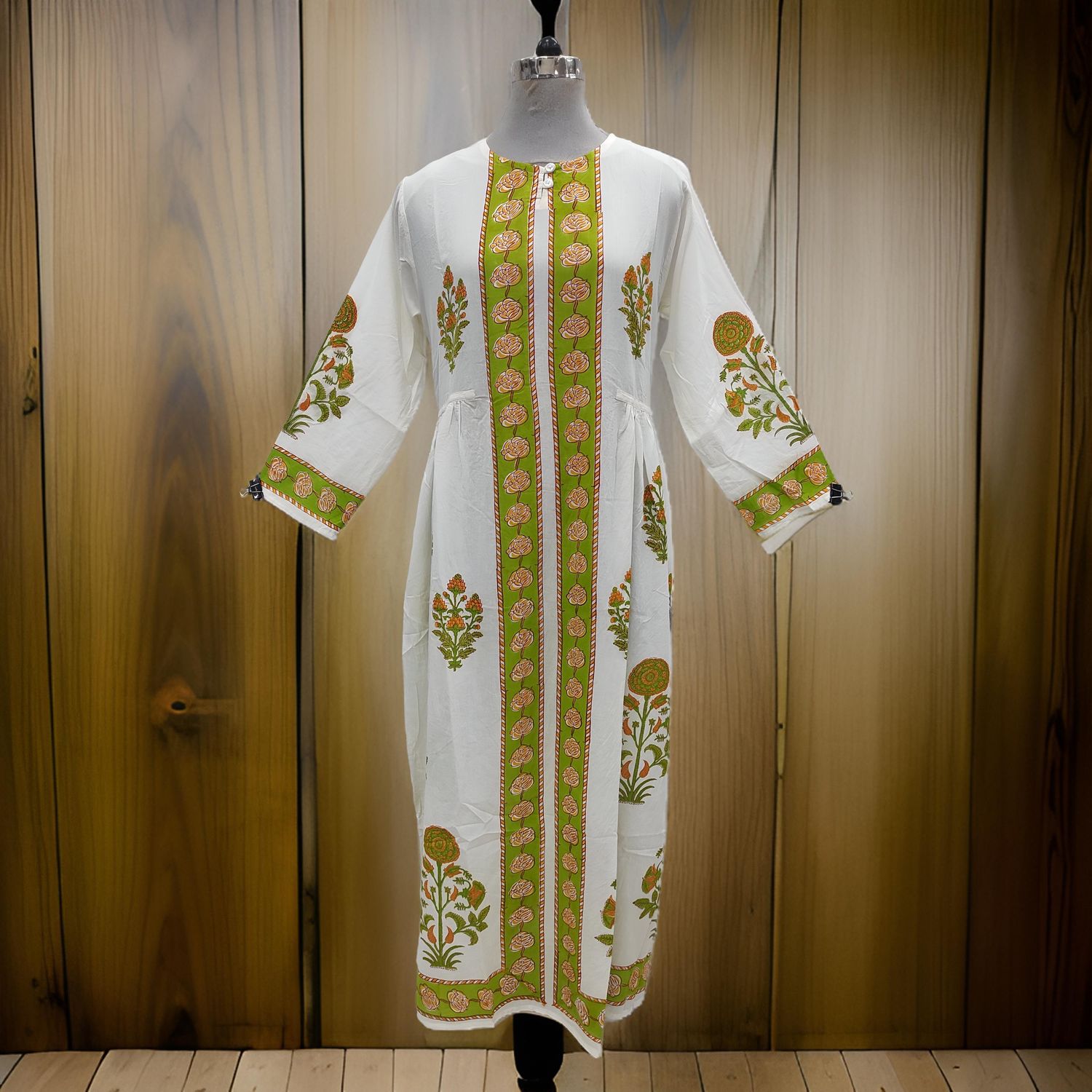 L/XL Bhopali Printed Cotton Dress 57" Long Jalabiya