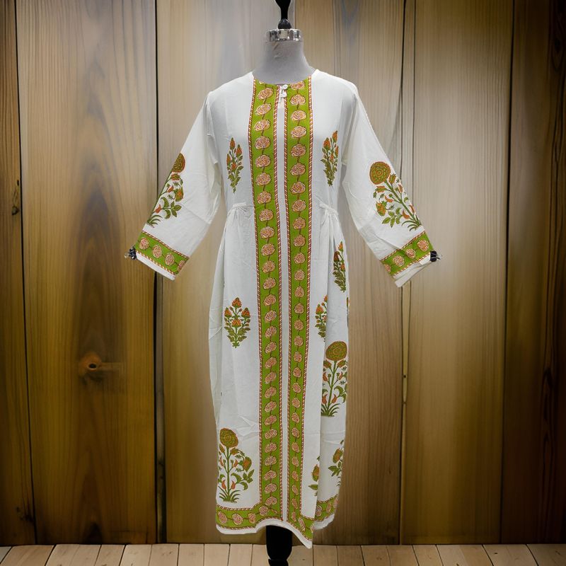 L/XL Bhopali Printed Cotton Dress 57" Long Jalabiya