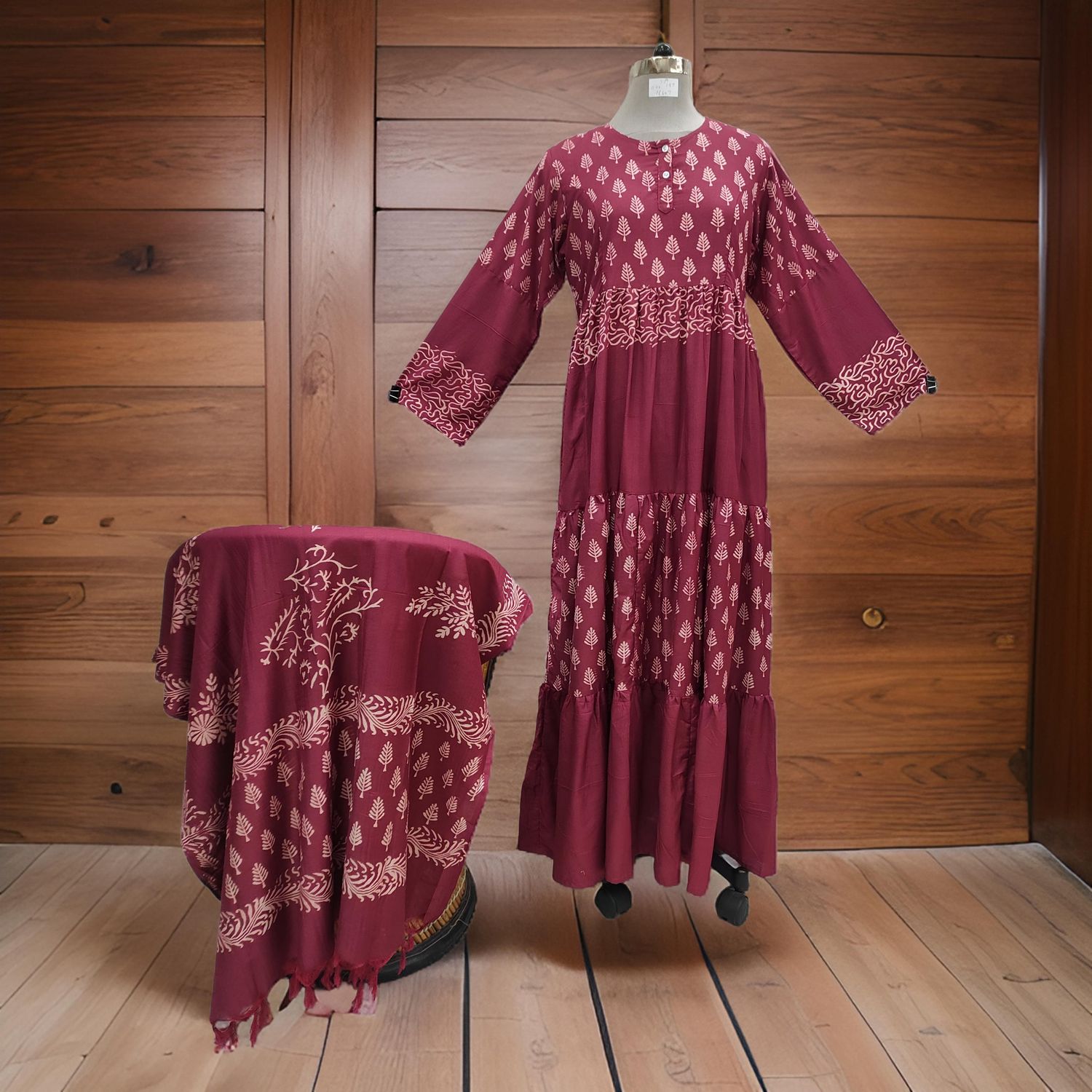 S/M Juhi Printed Cotton Dress 57" Long Jalabiya With Sheila