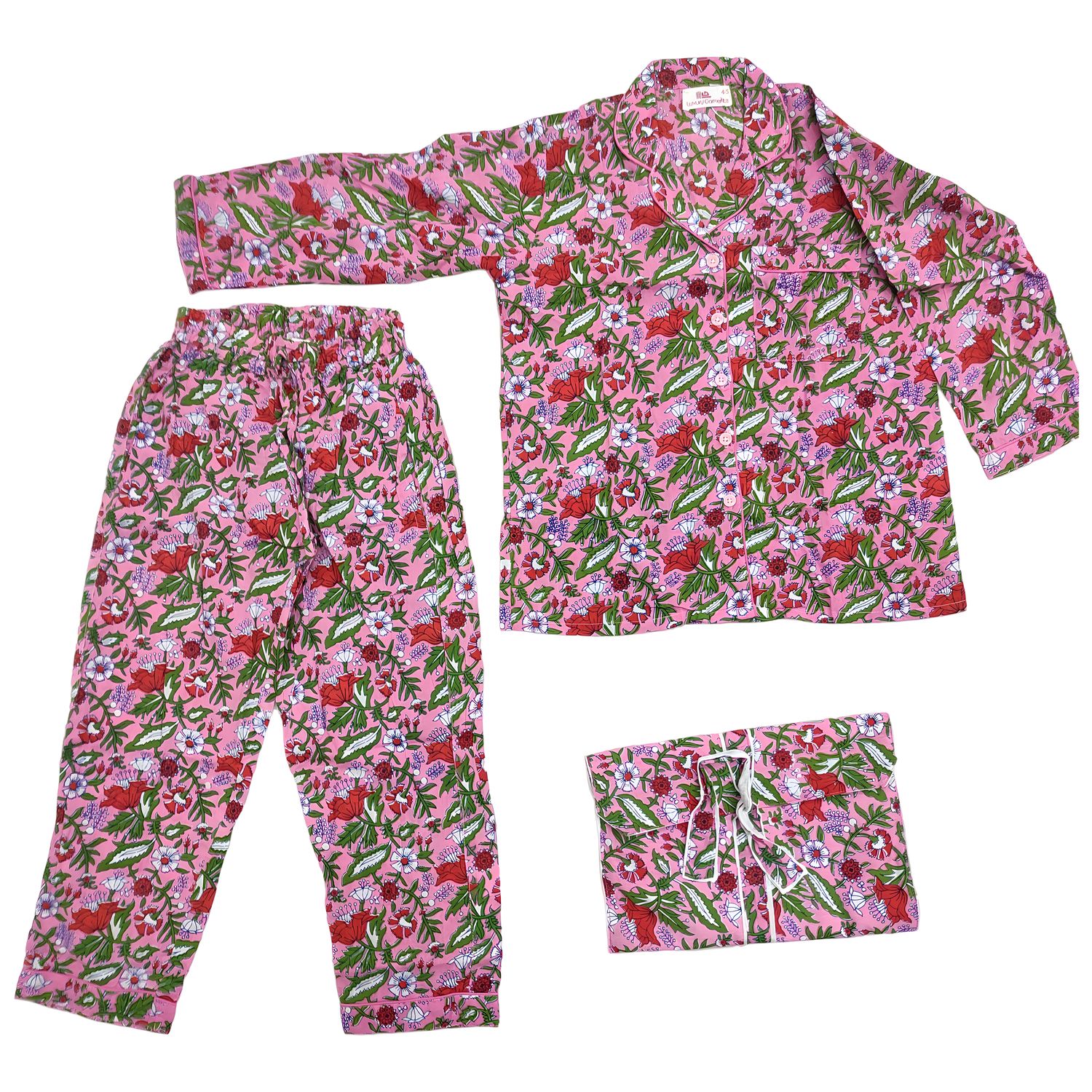 12-13 Year Full Sleeves Full Collar Neck Cotton Pink Pajamas Set
