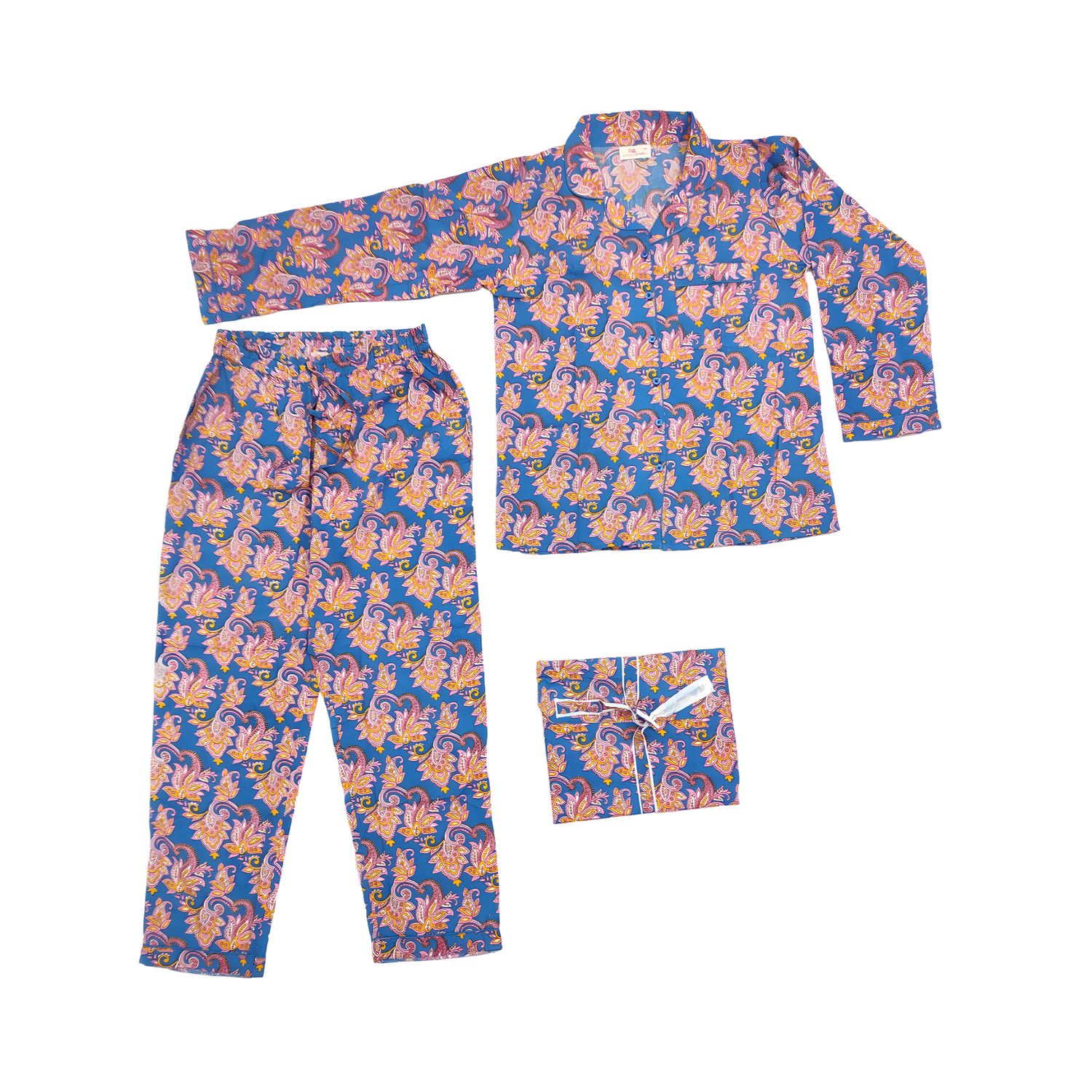 8-9 Year Full Sleeves Full Collar Neck Cotton Blue Pajamas Set