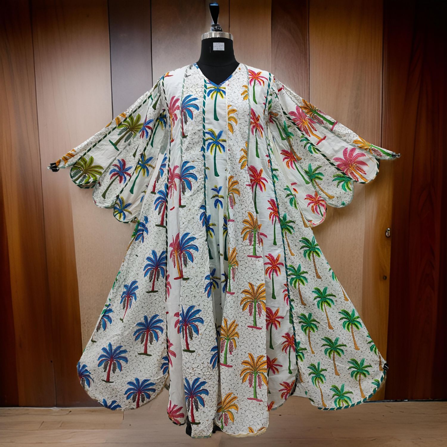 L/XL Meher Multi Printed Cotton Dress 57" Long Jalabiya