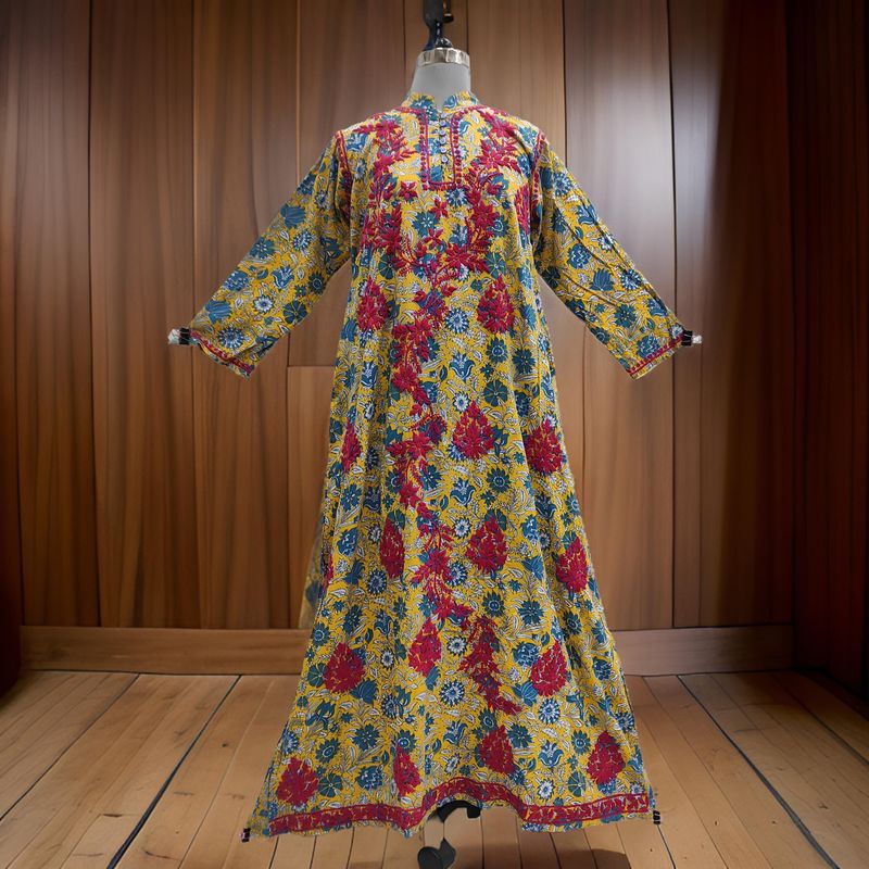 XS/S Sofi Embroidery Printed Cotton Dress 54" Long Jalabiya