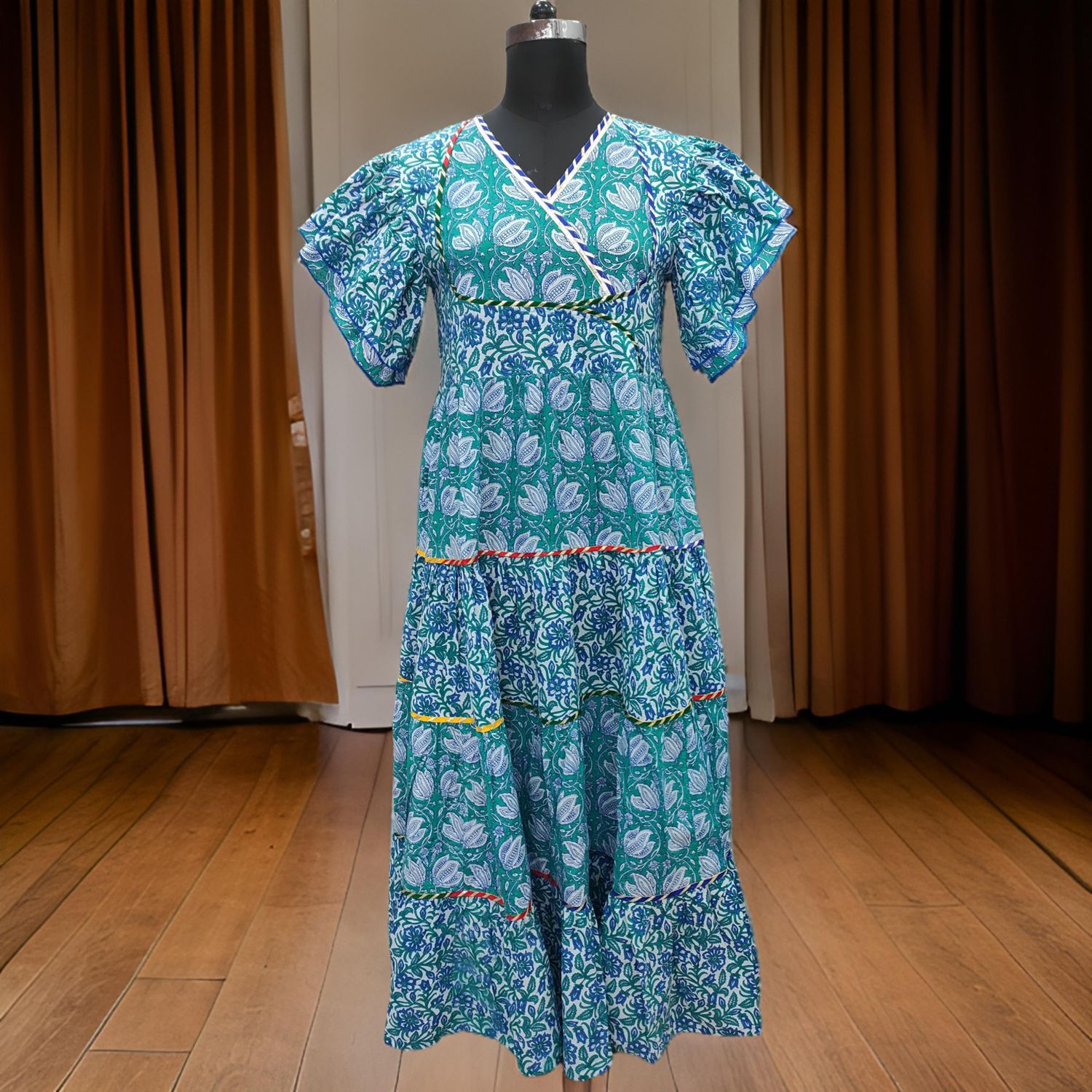 2XL/3XL Dahlia Printed Cotton Dress 57" Long Jalabiya