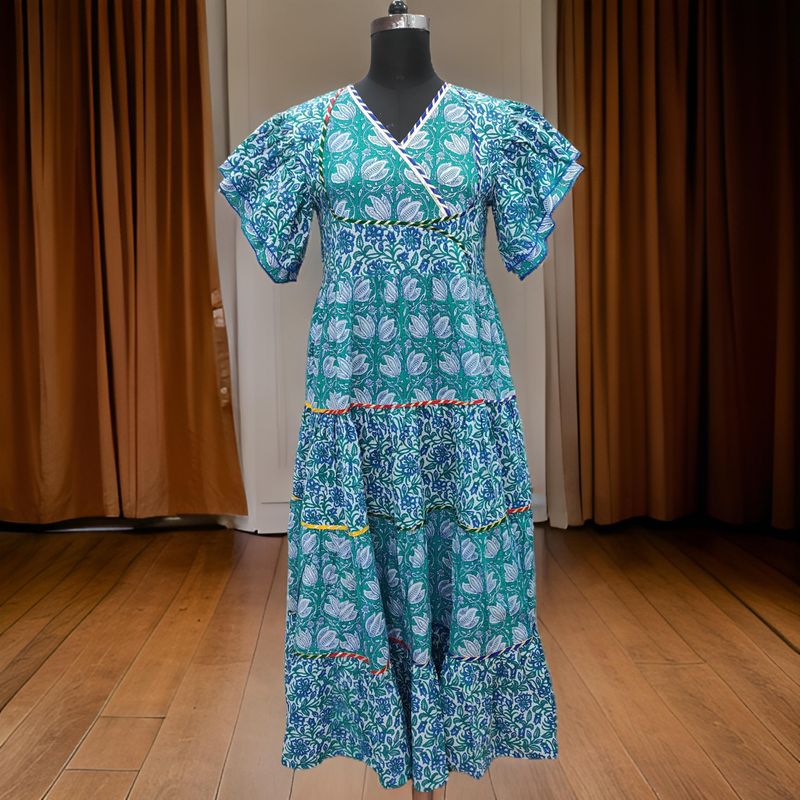 2XL/3XL Dahlia Printed Cotton Dress 57" Long Jalabiya