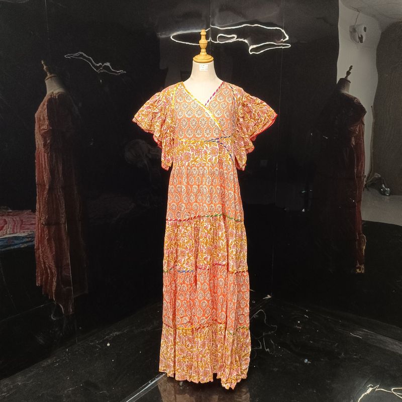 S/M Dahlia Printed Cotton Dress 57" Long Jalabiya