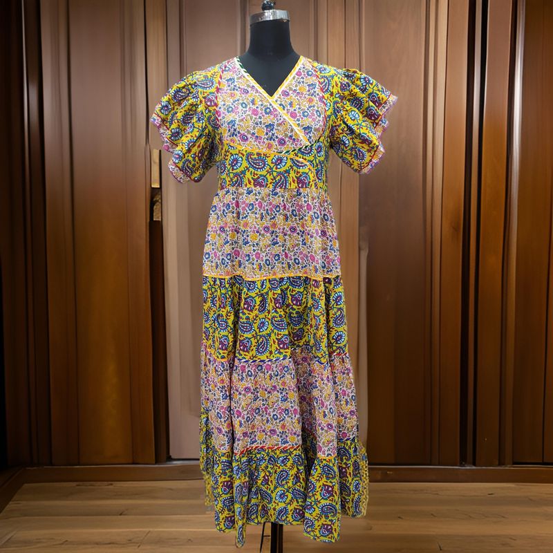 S/M Dahlia Printed Cotton Dress 57" Long Jalabiya