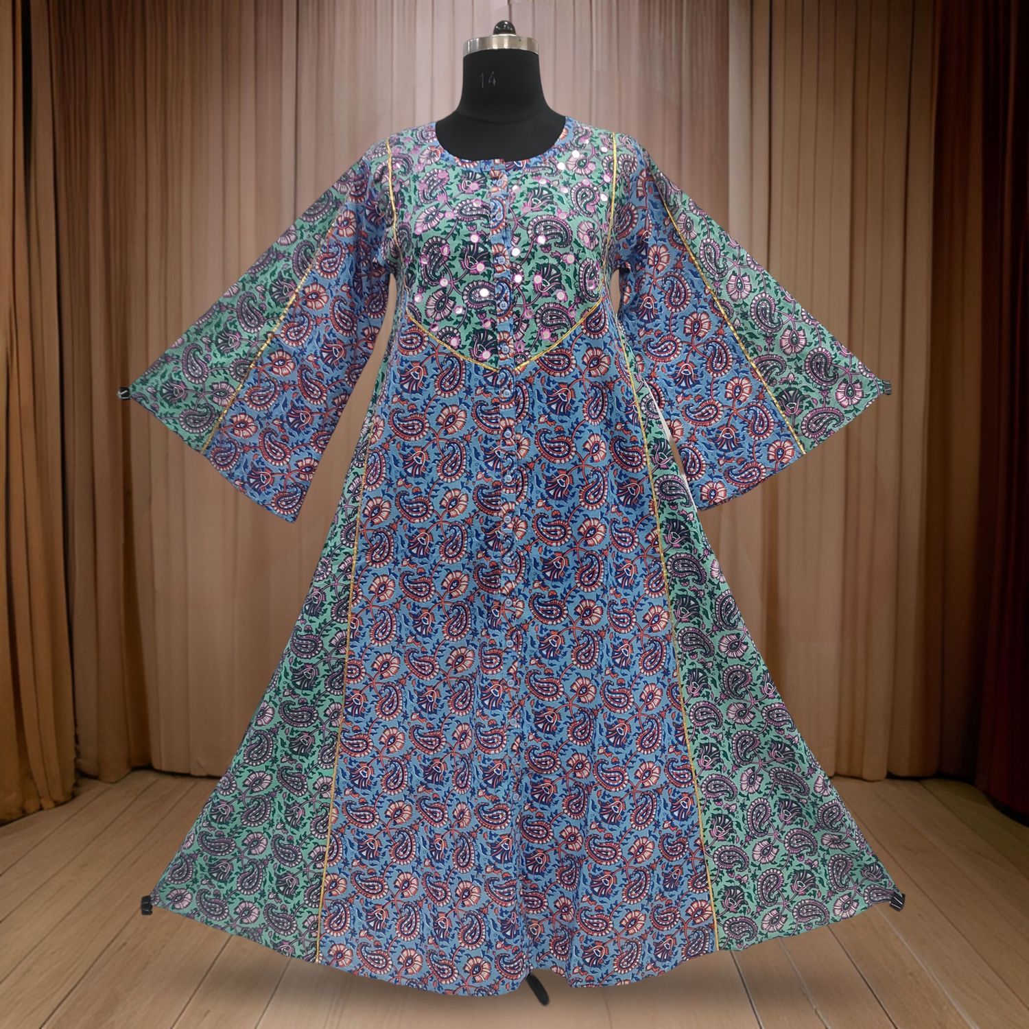 XS/S Lotus Printed Cotton Dress 54" Long Jalabiya