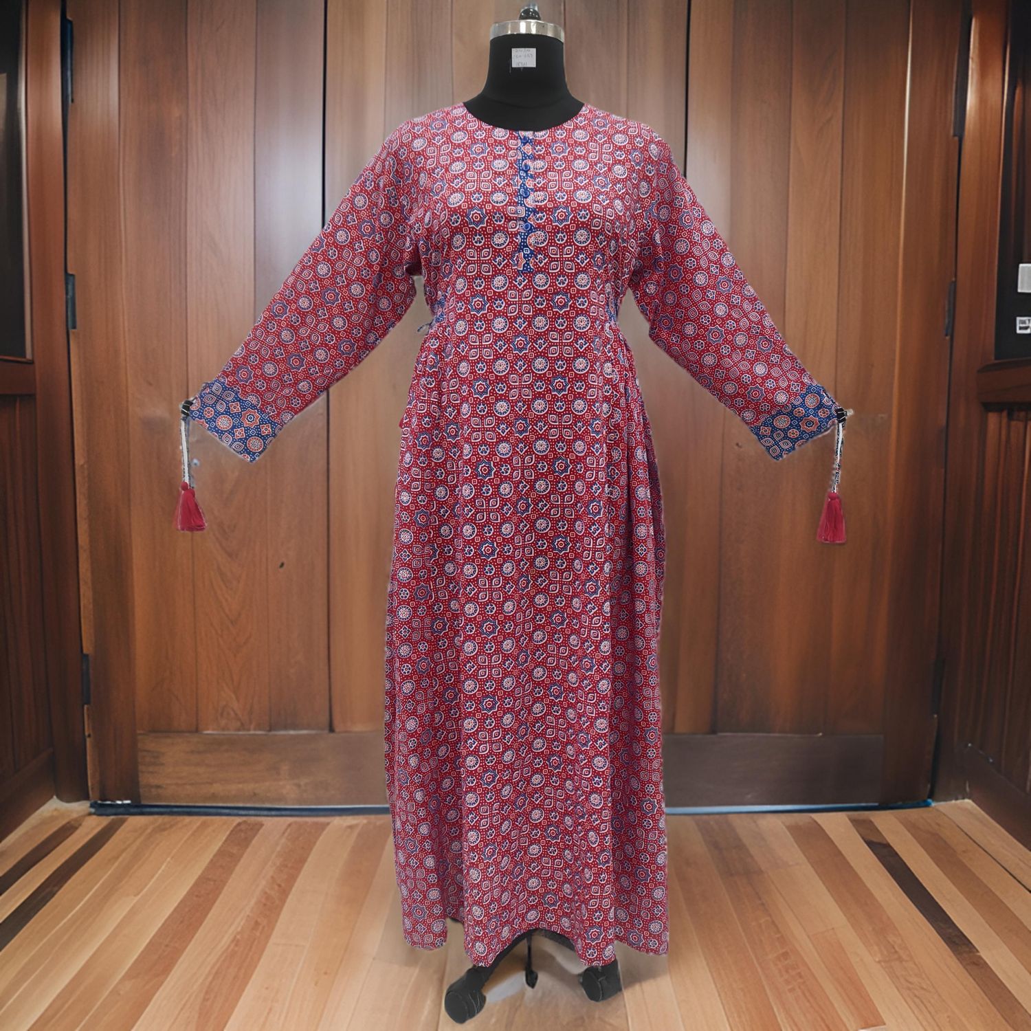 2XL/3XL Jasmine Printed Cotton Dress 57" Long Jalabiya
