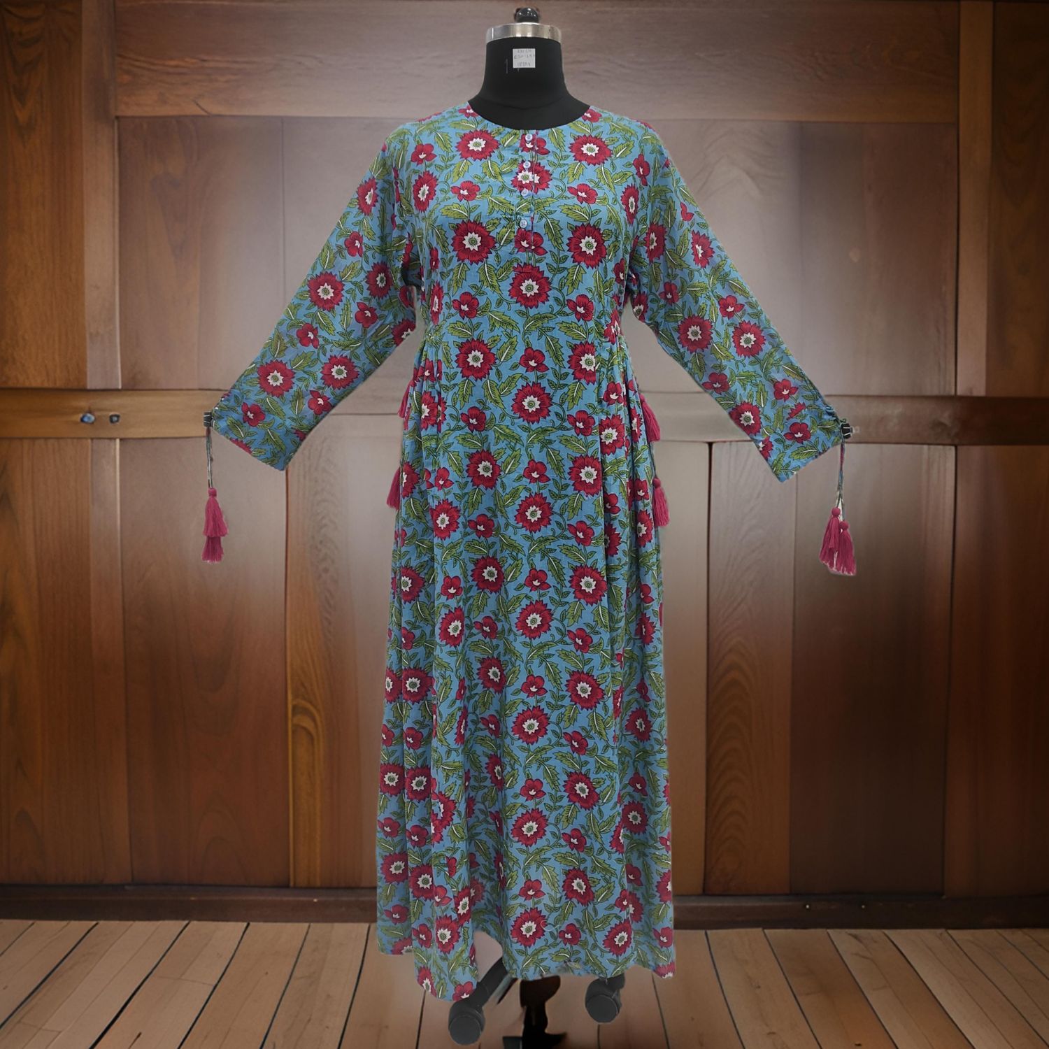 2XL/3XL Jasmine Printed Cotton Dress 57" Long Jalabiya