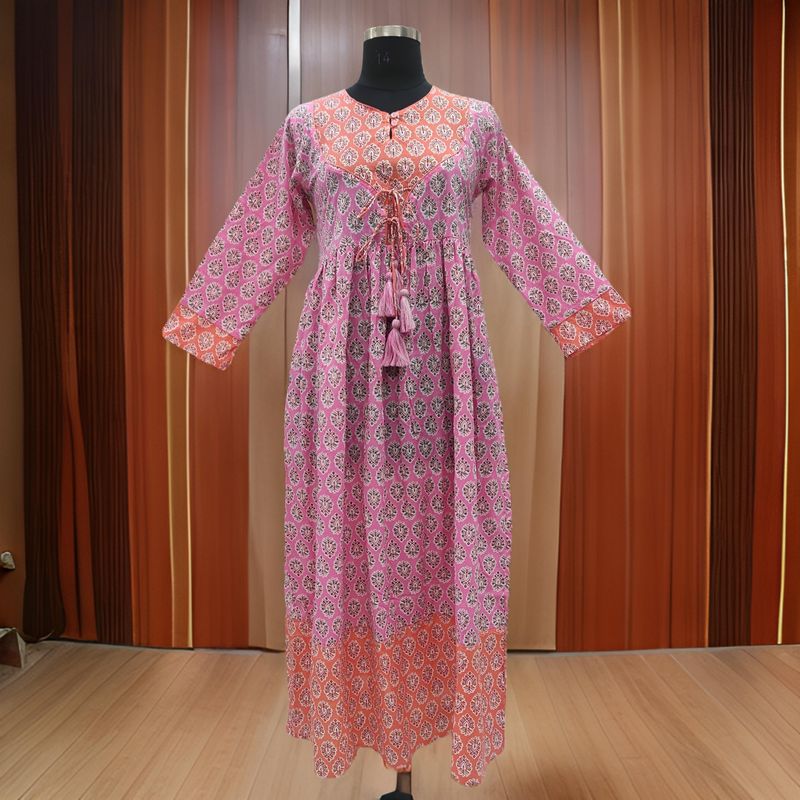 L/XL Zaria Printed Cotton Dress 57"Long Jalabiya
