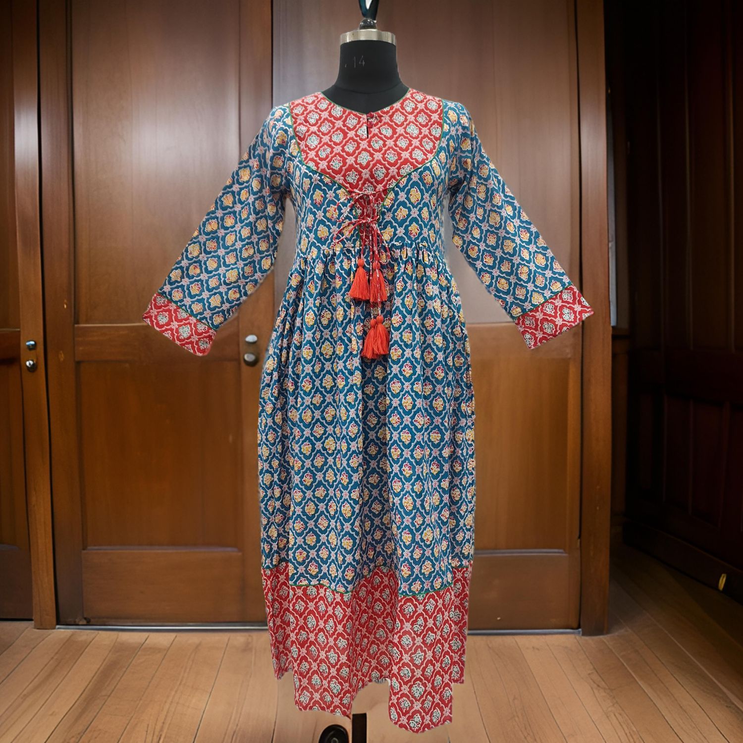 2XL/3XL Zaria Printed Cotton Dress 57"Long Jalabiya