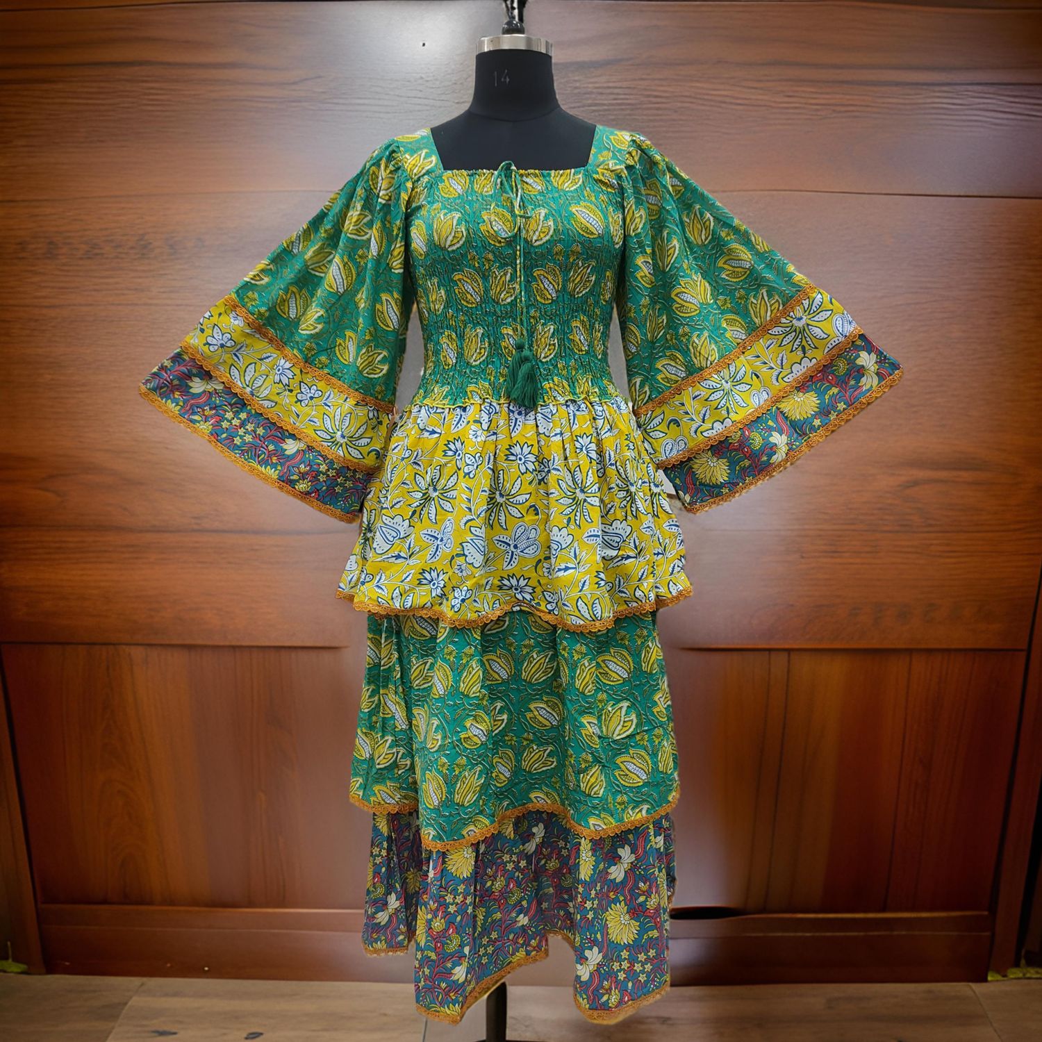 L/XL Rahima Printed Cotton Dress 57" Long Jalabiya