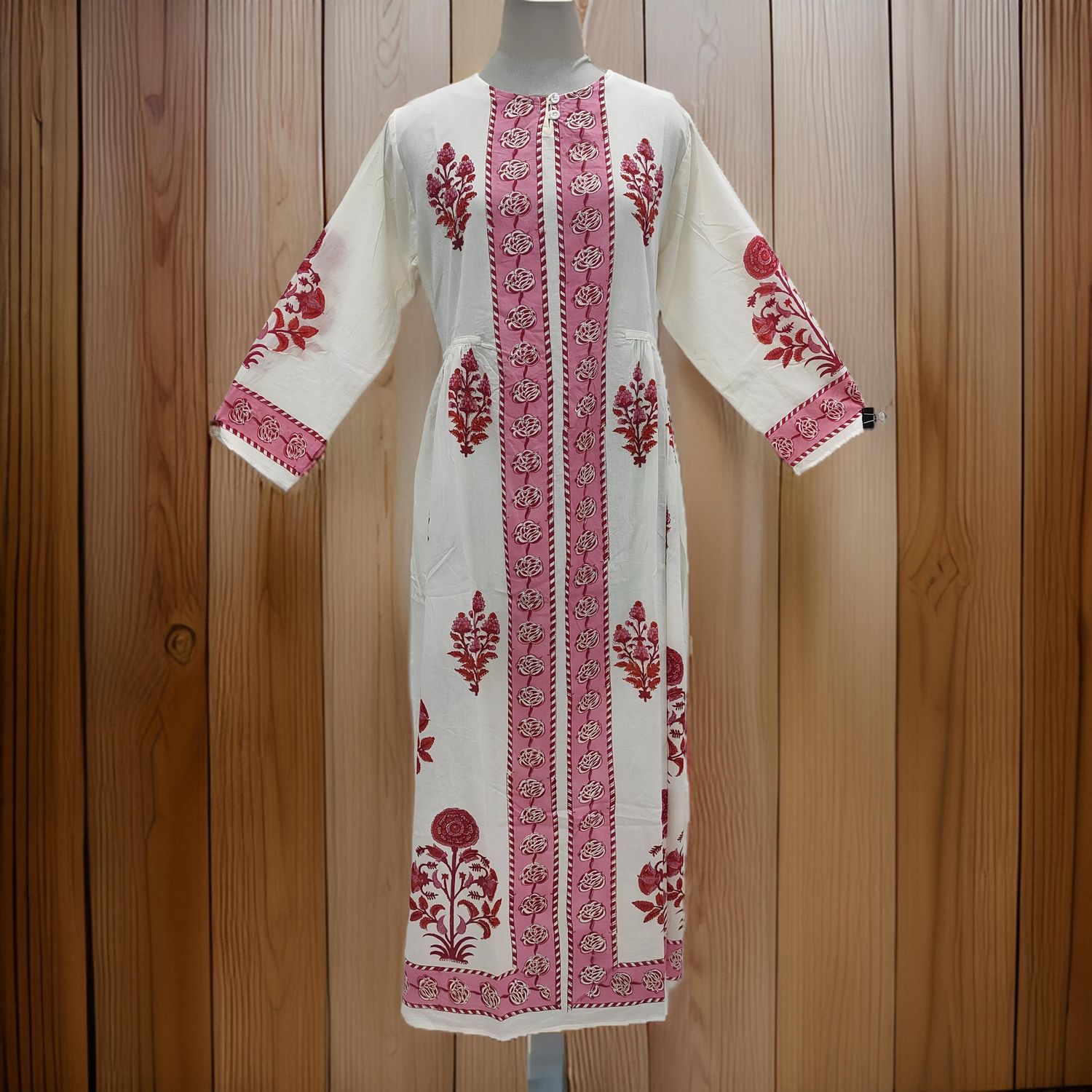 L/XL Bhopali Printed Cotton Dress 57" Long Jalabiya