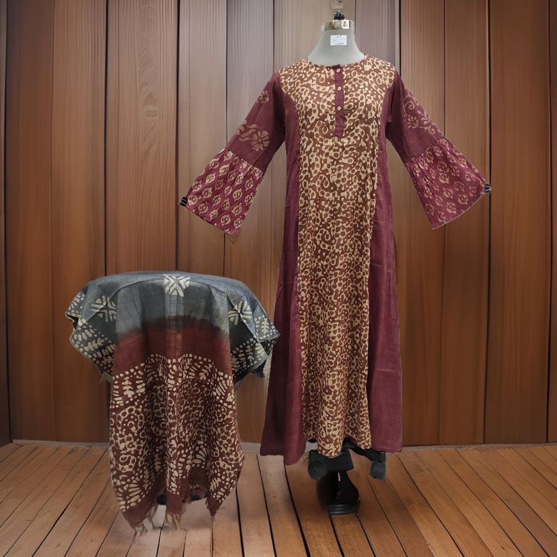 S/M Marry Printed Cotton Dress 57" Long Jalabiya With Sheila