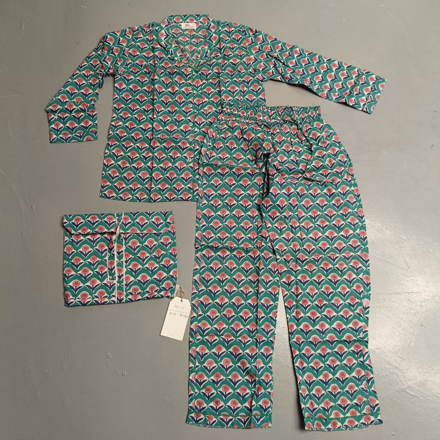 10-11 Year Full Sleeves Full Collar Neck Cotton Blue Pajamas Set