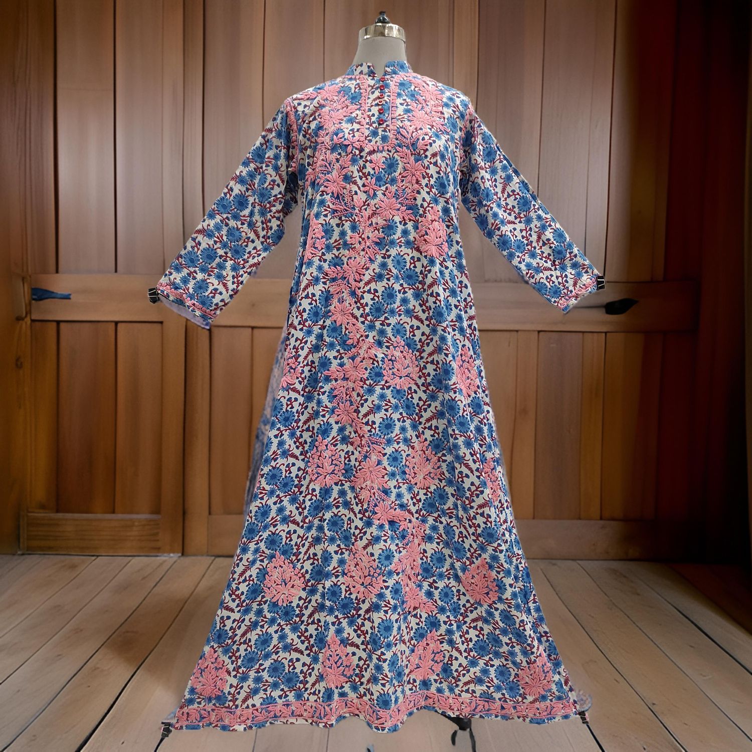 S/M Sofi Embroidery Printed Cotton Dress 57" Long Jalabiya