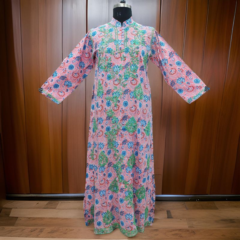 L/XL Sofi Embroidery Printed Cotton Dress 57" Long Jalabiya