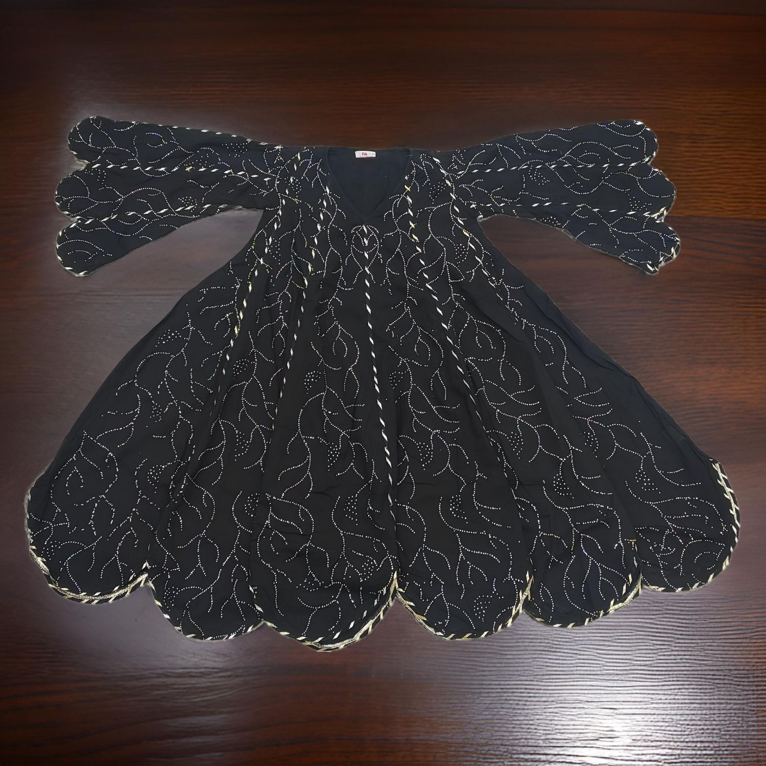 6-7 Year Meher Crystal Plain Black Cotton Girls Dress 37" Long Jalabiya