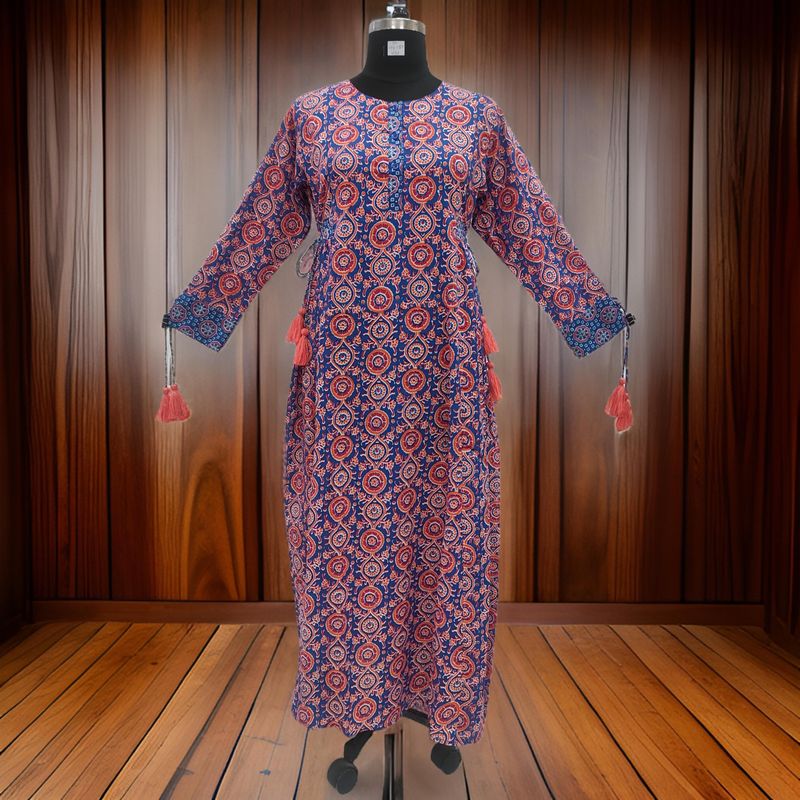 L/XL Jasmine Printed Cotton Dress 57"Long Jalabiya