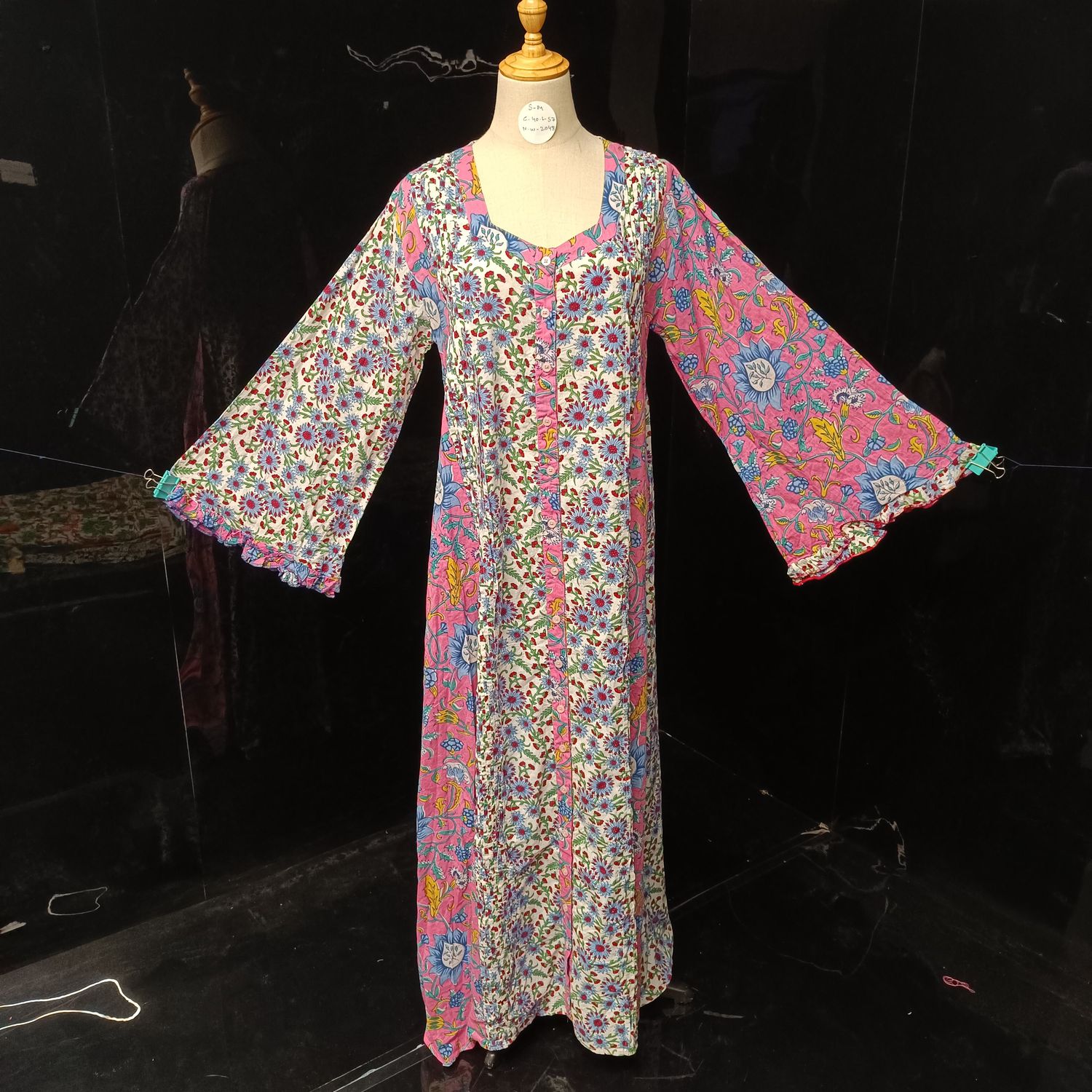 S/M Nura Printed Cotton Dress 57" Long Jalabiya